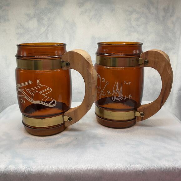 VTG Siesta Ware Amber Brown Cowboy Barrel Beer Mug Wood Handle 2 - Picture 10 of 14